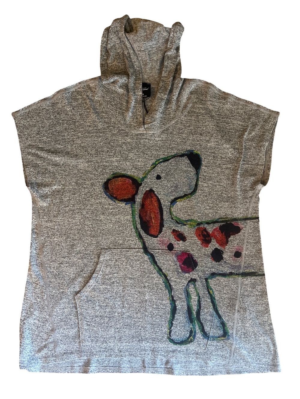 Inoah Gray Woman Hooded Wrap a Round Colorful Dog Graphic, New,